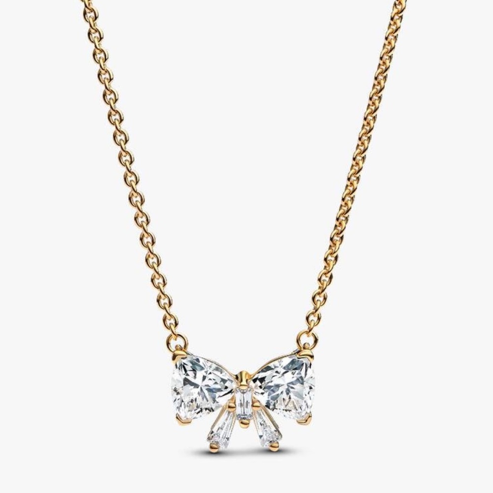 Pandora Sparkling Bow Necklace 14k Gold Plated